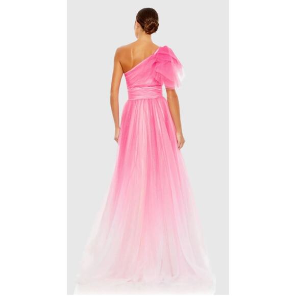 NWT MAC DUGGAL Pink Glitter Ombre Ruffled One Shoulder Ballgown - Picture 4 of 4